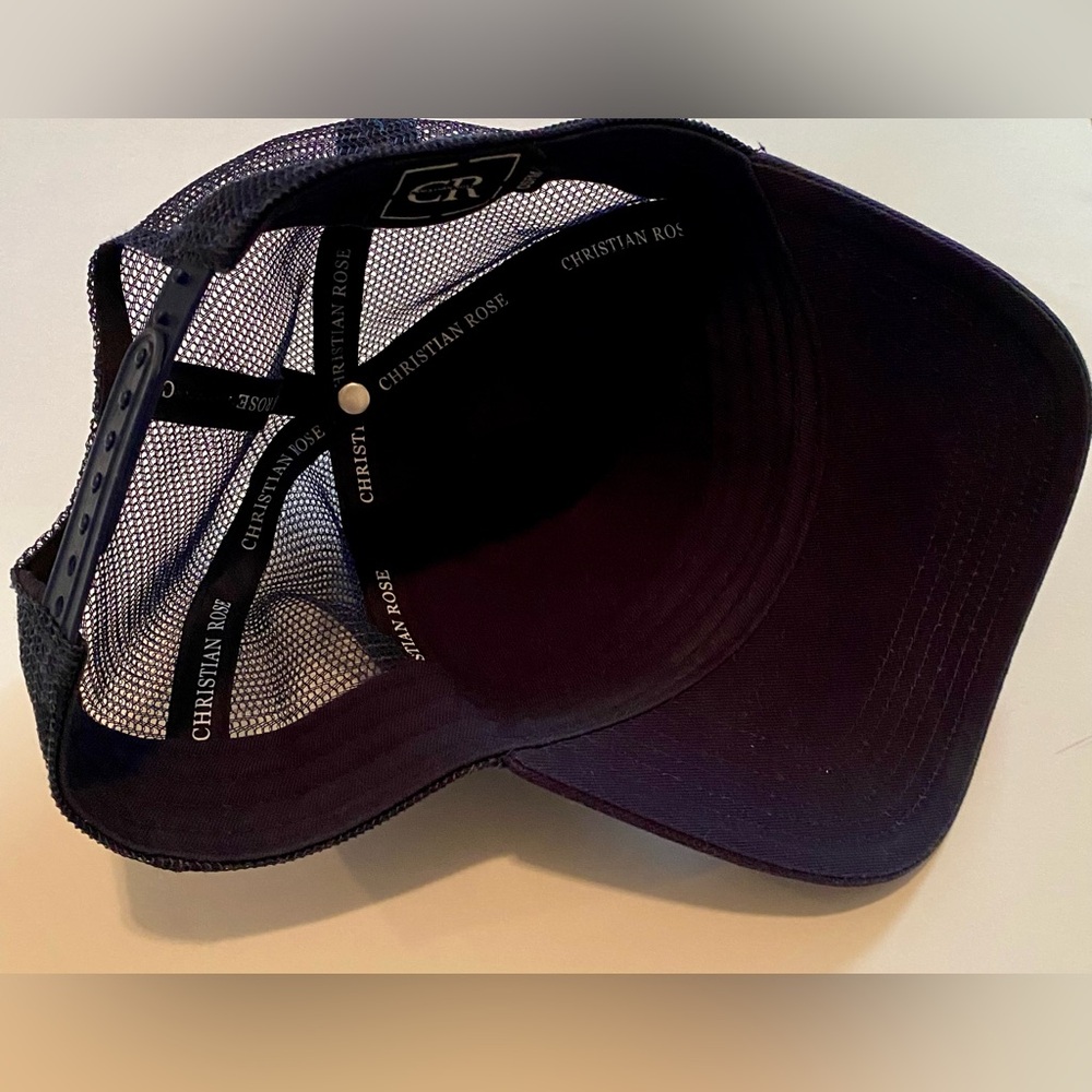 Christian Rose Navy Vinyl Iconic II Plate Men’s Trucker Baseball Cap - Picture 12 of 15